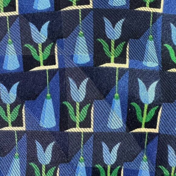 Ermenegildo Zegna Blue Flower Printed Silk Tie Made In Italy - Picture 3 of 7